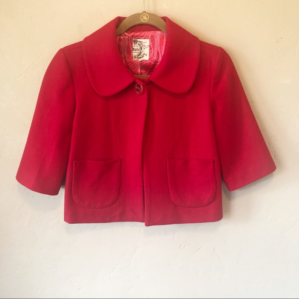 Tulle Red One Button 3/4 Sleeve Blazer Sz S